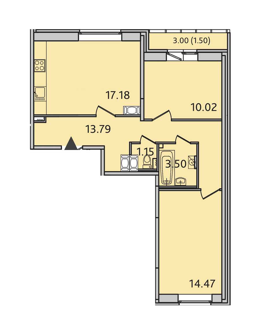 Двухкомнатная квартира в : площадь 61.61 м2 , этаж: 10 – купить в Санкт-Петербурге
